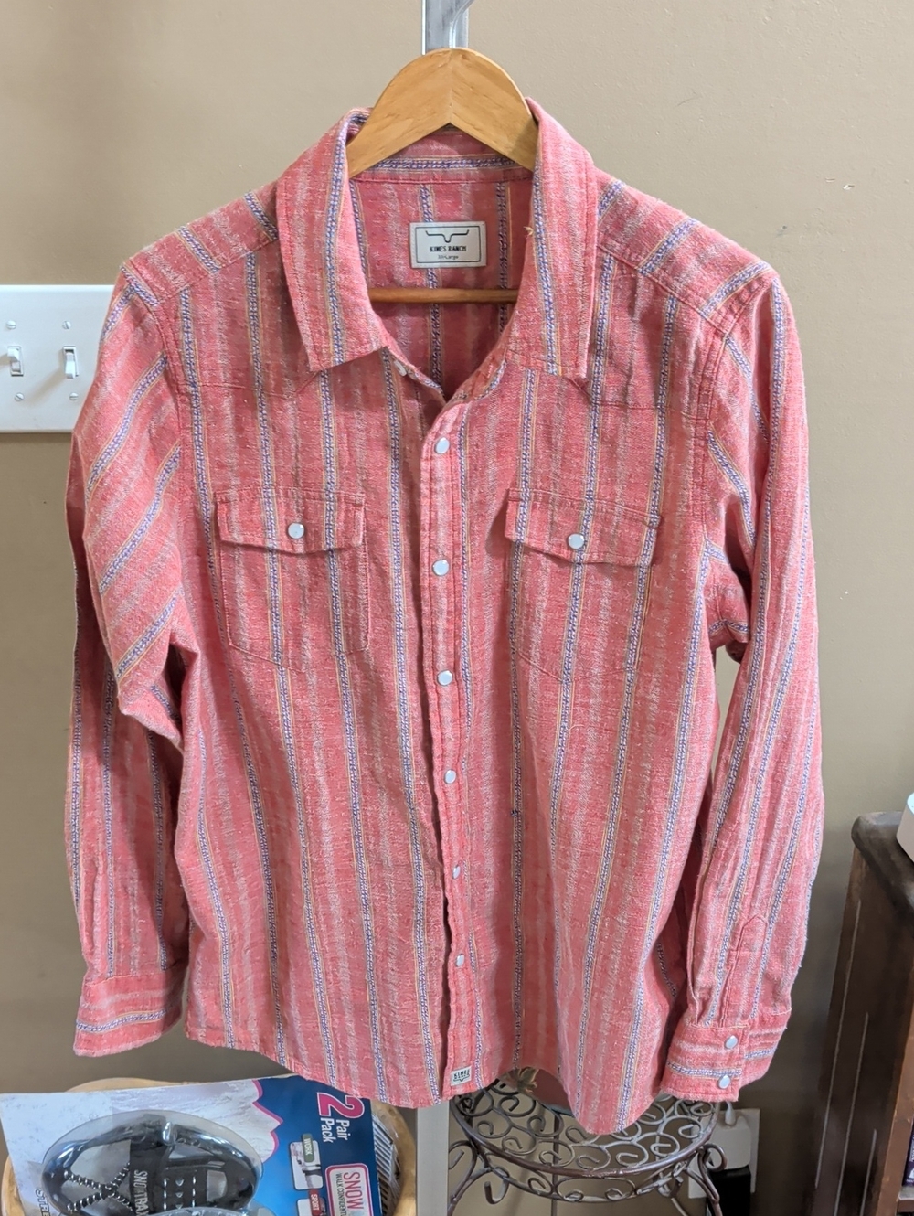 Kimes Ranch Coral Striped Button-Up Western Shirt - Picture 1 of 4